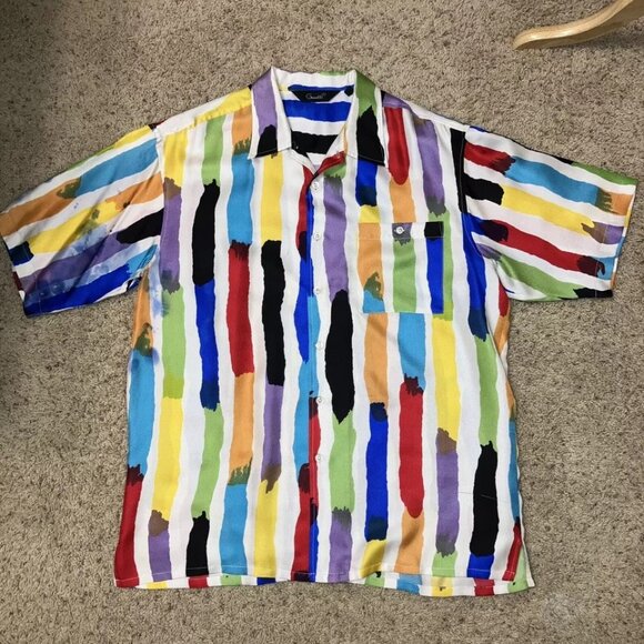 Genelli Other - VTG Genelli Silk Shirt MULTICOLOR Paint Design PASTELS - Sz L Excellent!